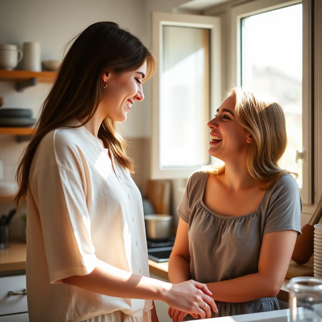 Madre e figlia ridono in cucina